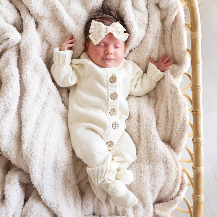 ivory long sleeve knit sweater button romper for winter babies