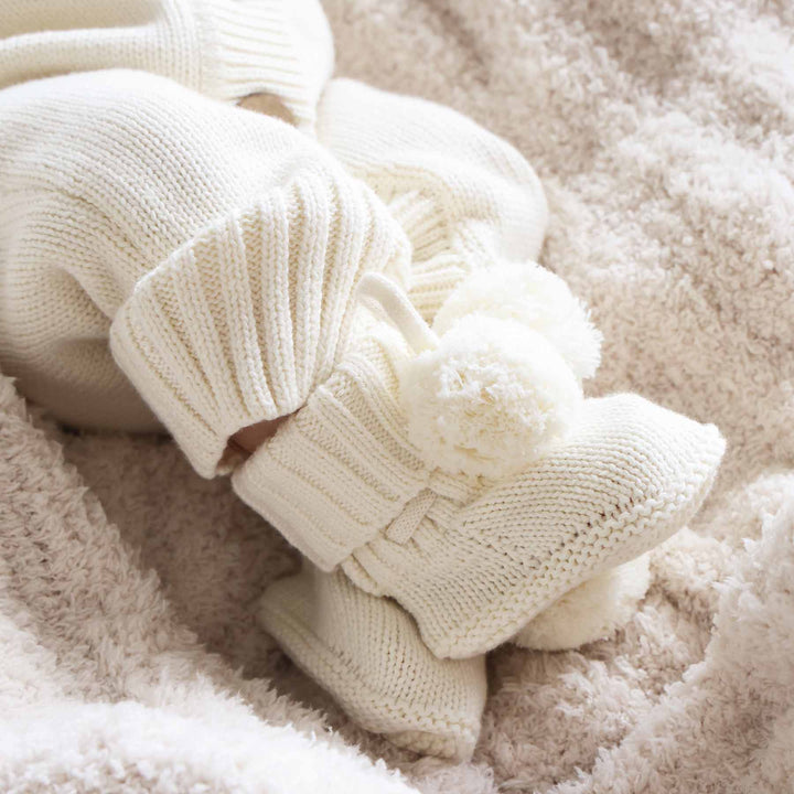 ivory pom pom booties for babies