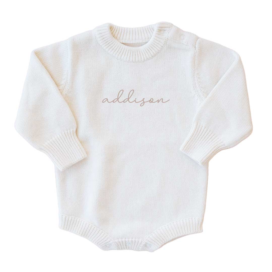 Personalized Knit Sweater Bubble Romper | Ivory