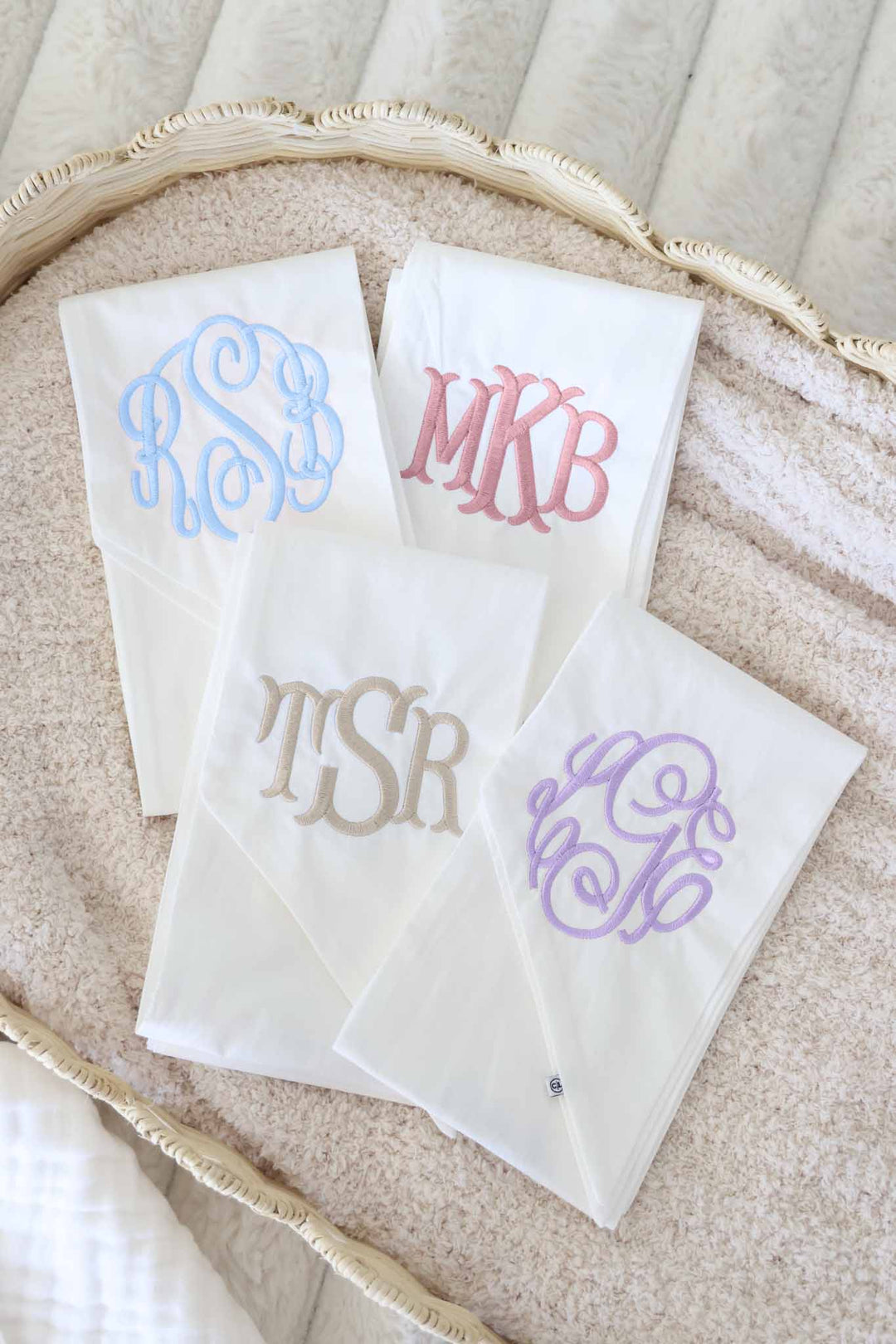 color embroidery font sashes for newborn babies in ivory 