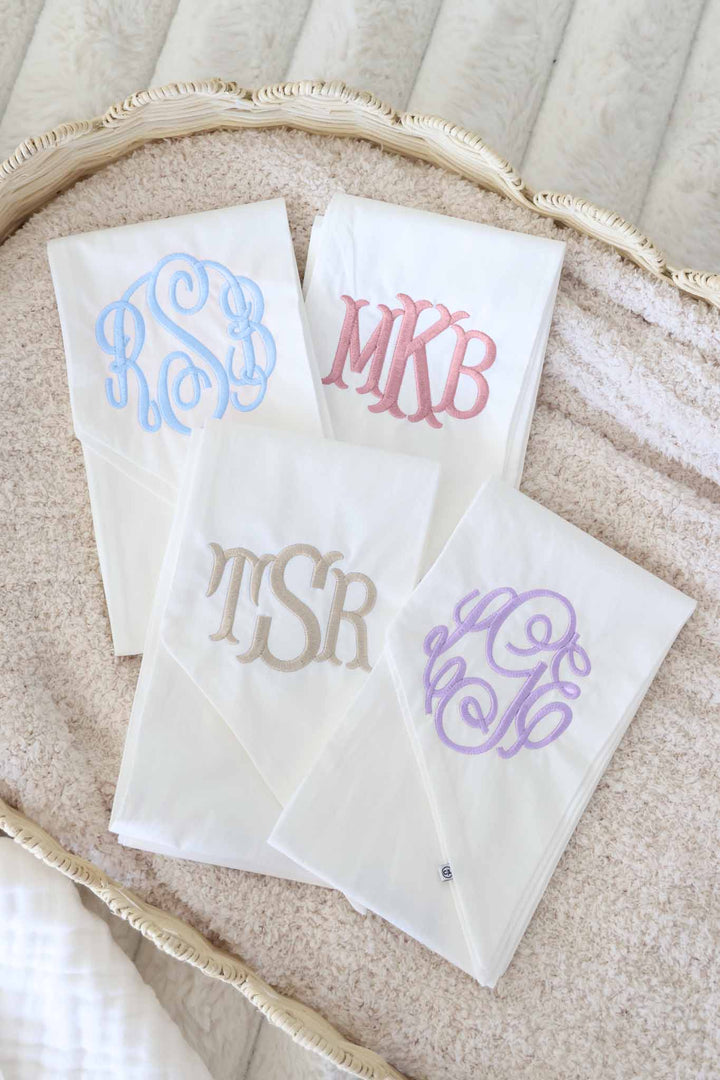 color embroidery font sashes for newborn babies in ivory 