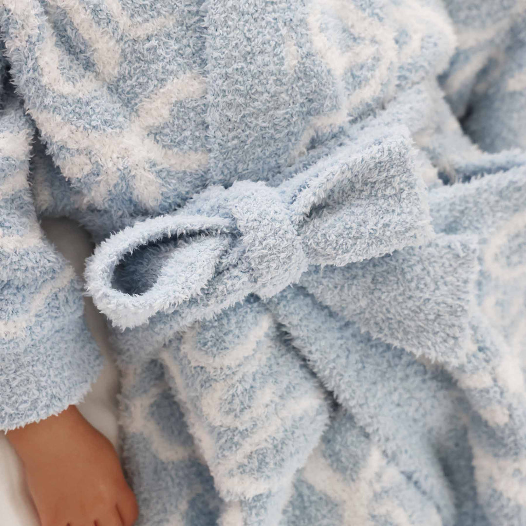 dusty blue microfiber robe for girls with white bows 
