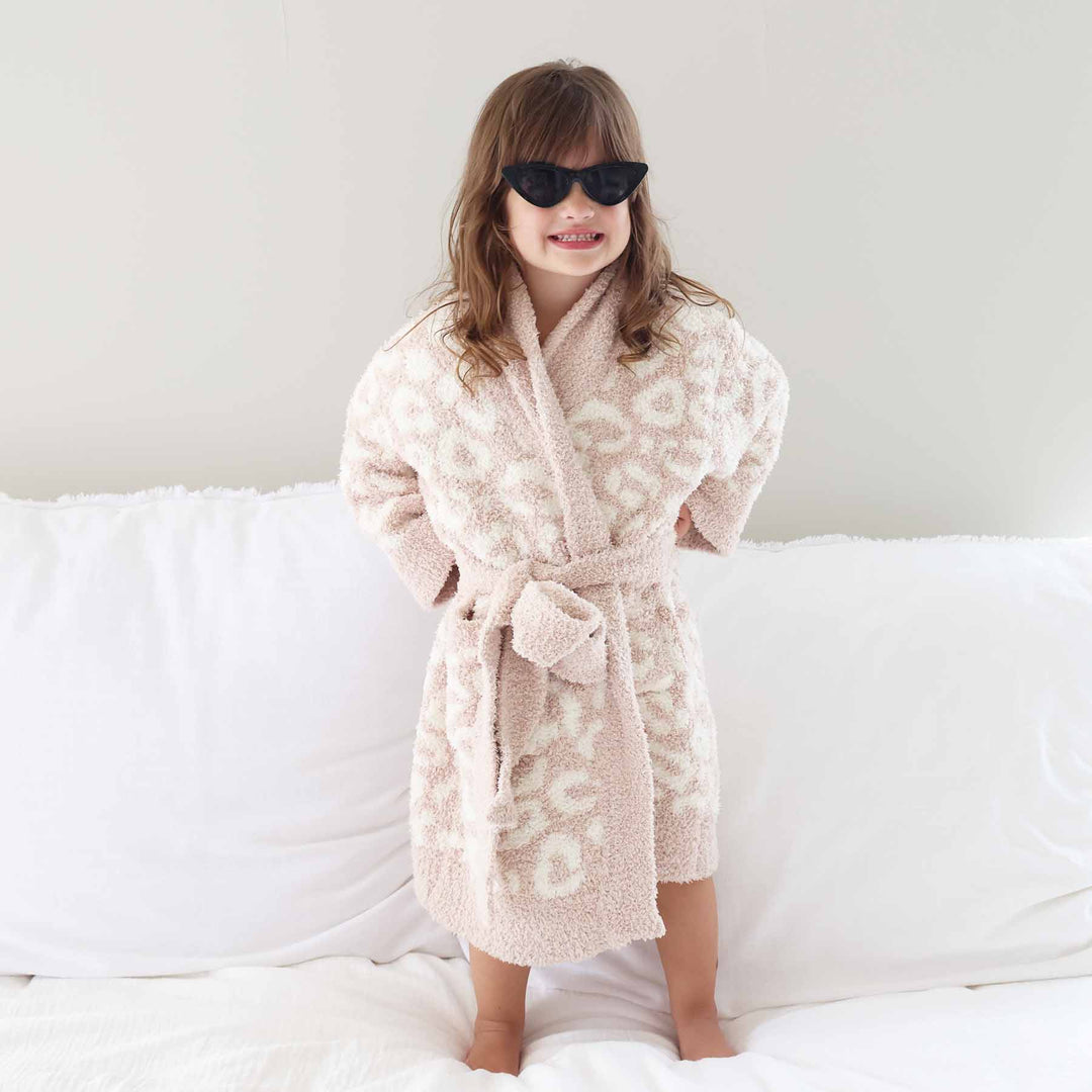 kids cuddlelane luxe tan leopard robe 