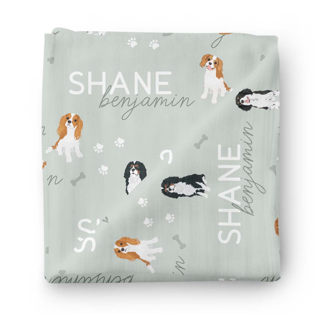 king charles personalized swaddle blanket sage green 