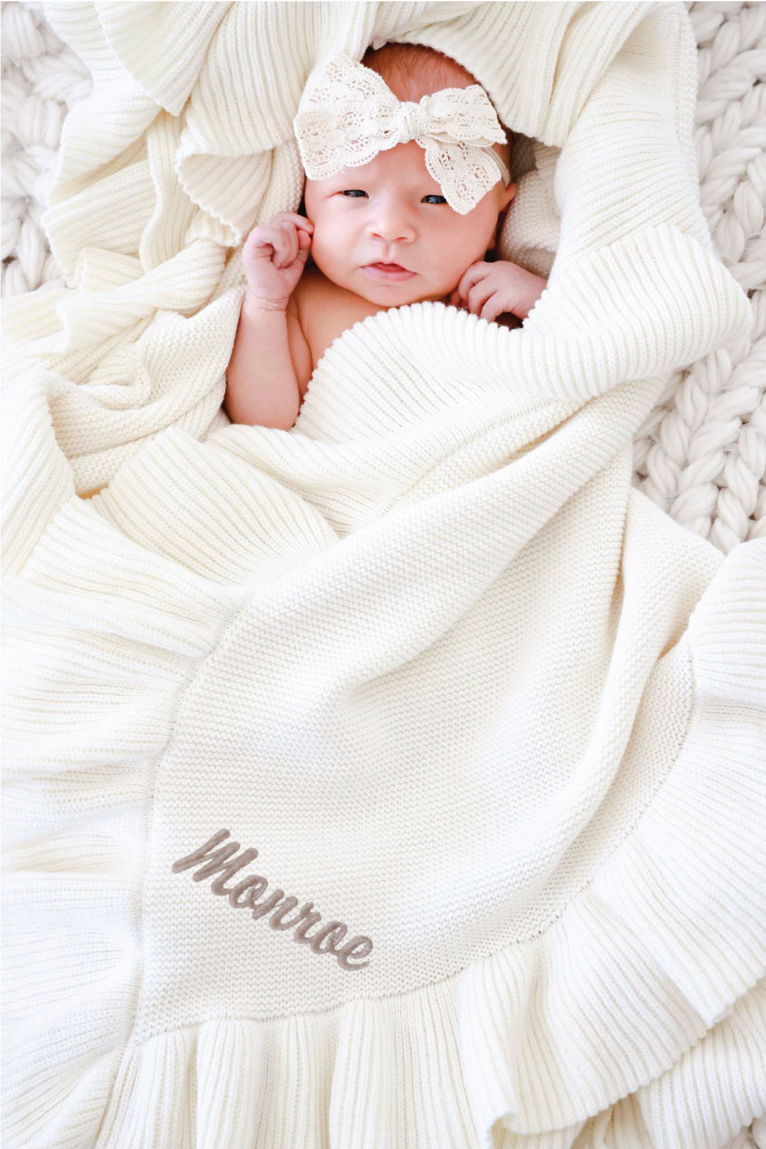 embroidered ivory knit blanket