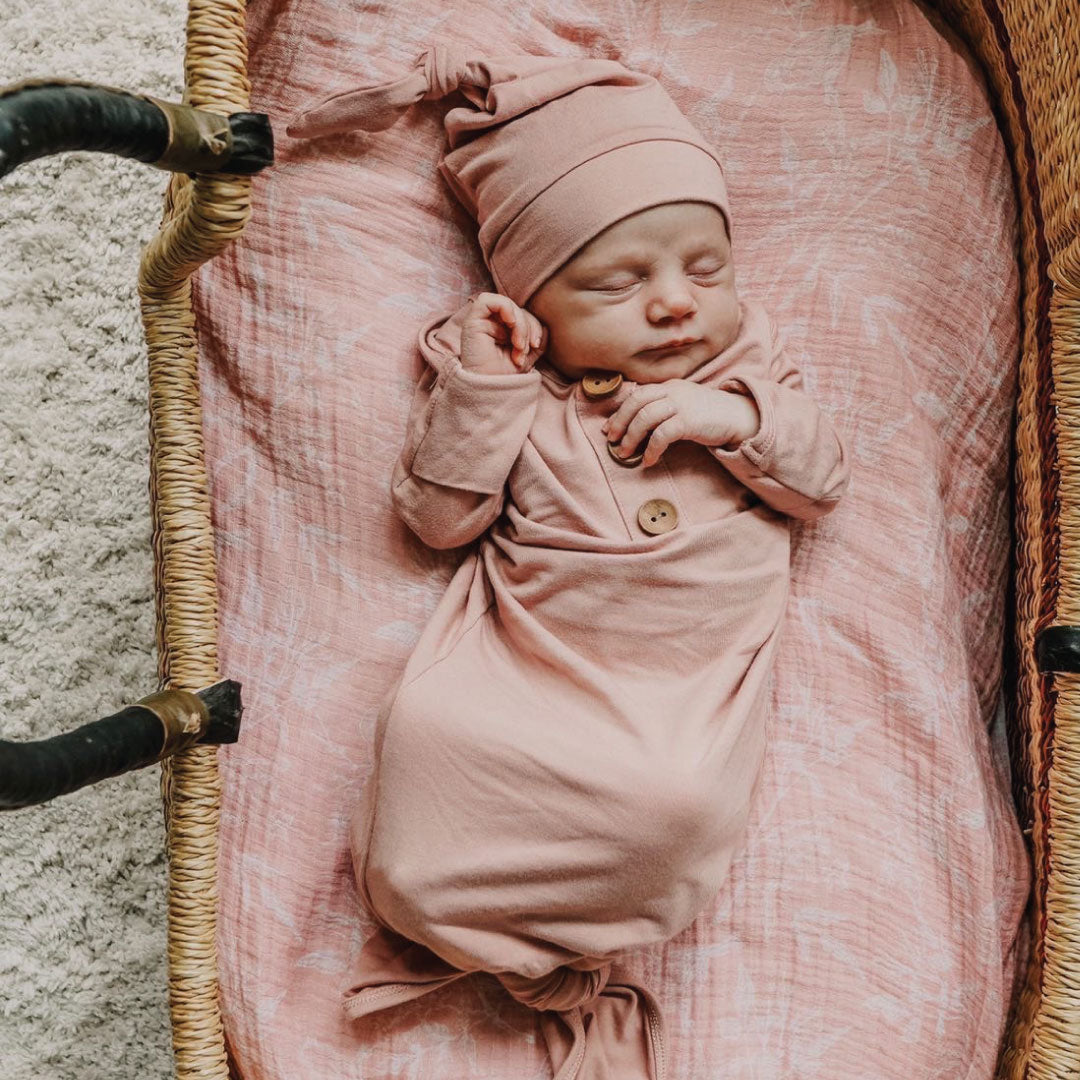 Solid Mauve Bamboo Baby Knot Gown & Hat