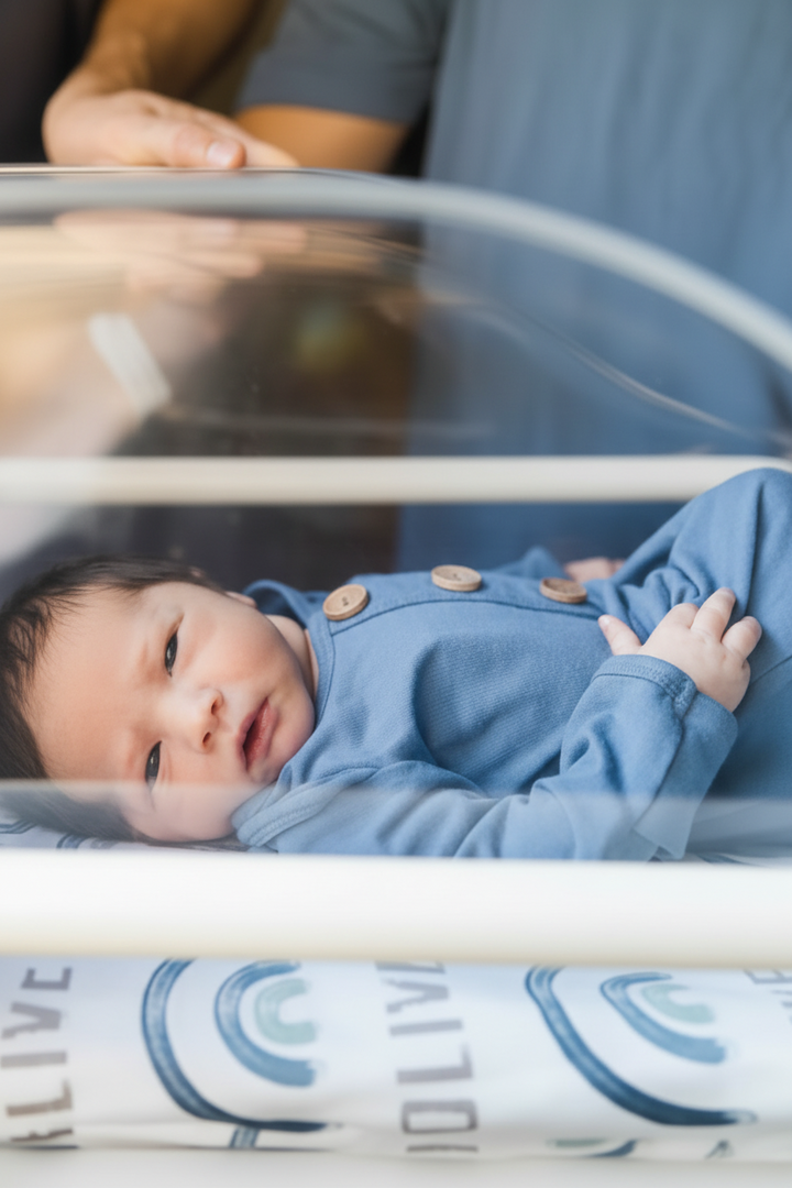 Solid Dusty Blue Bamboo Baby Knot Gown & Hat