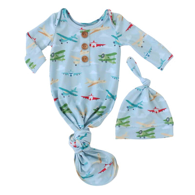 plane knot gown and hat set for newborns 