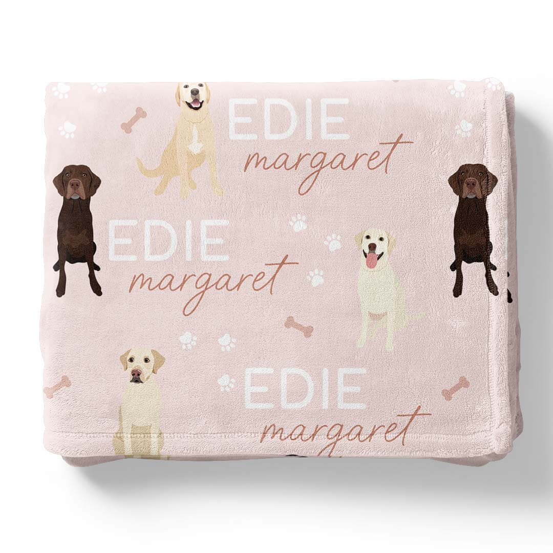 pink personalized kids blanket with lab 