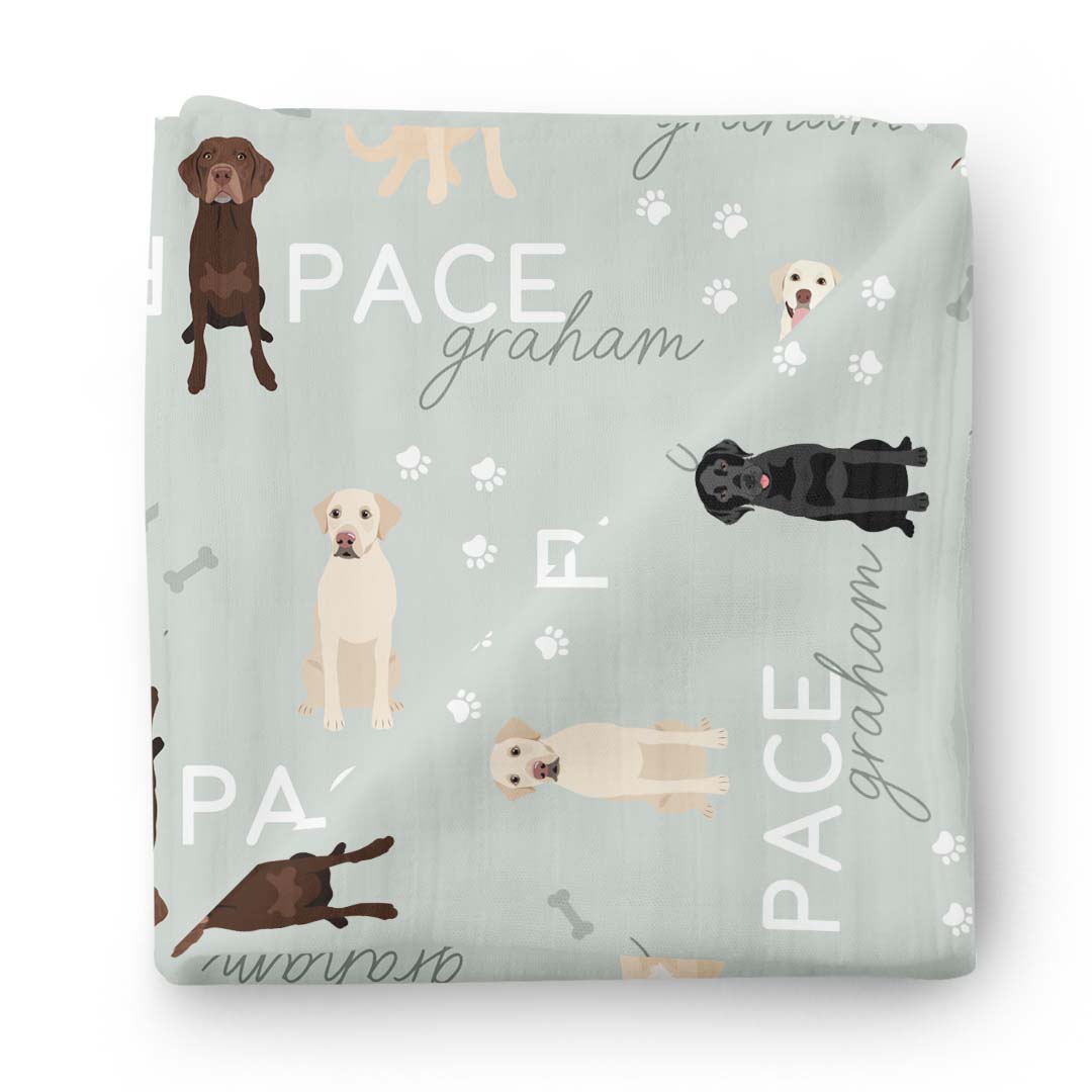 sage green swaddle for babies with labrador retriever 