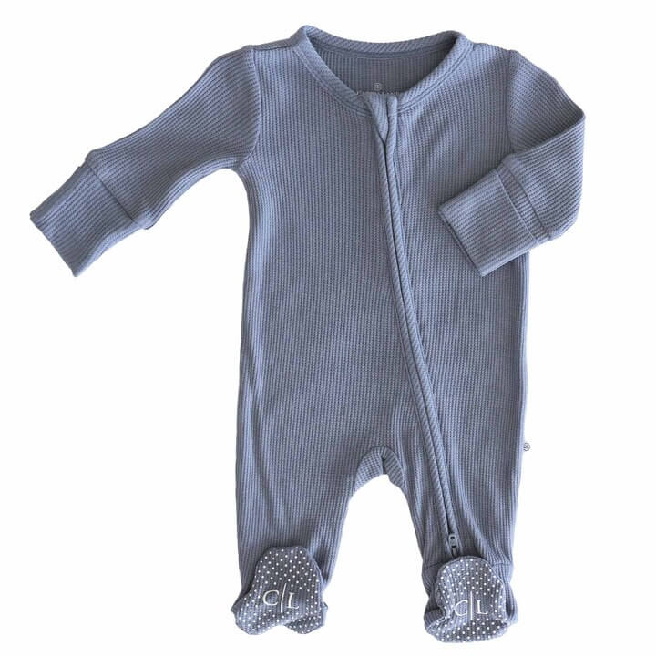 lake zipper footie for babies bamboo waffle 