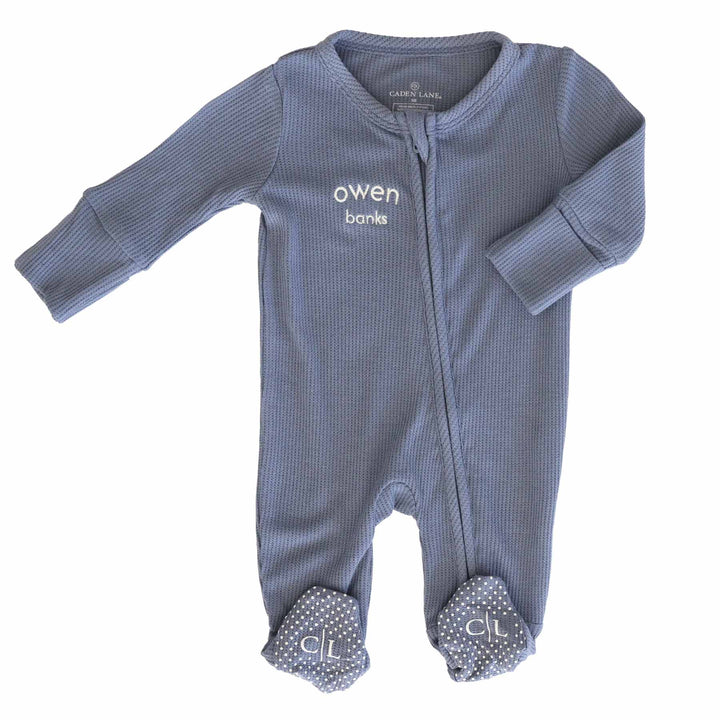 lake embroidered name zipper footie for baby boys 