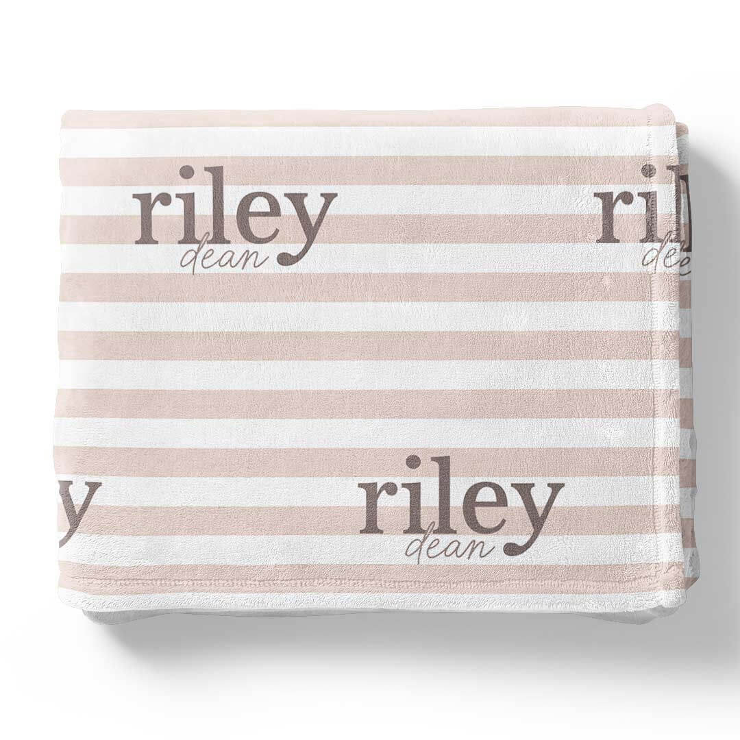 tan and white stripe personalized kids blanket 