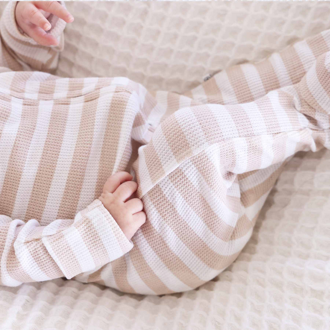 latte stripes bamboo waffle zipper footie for babies