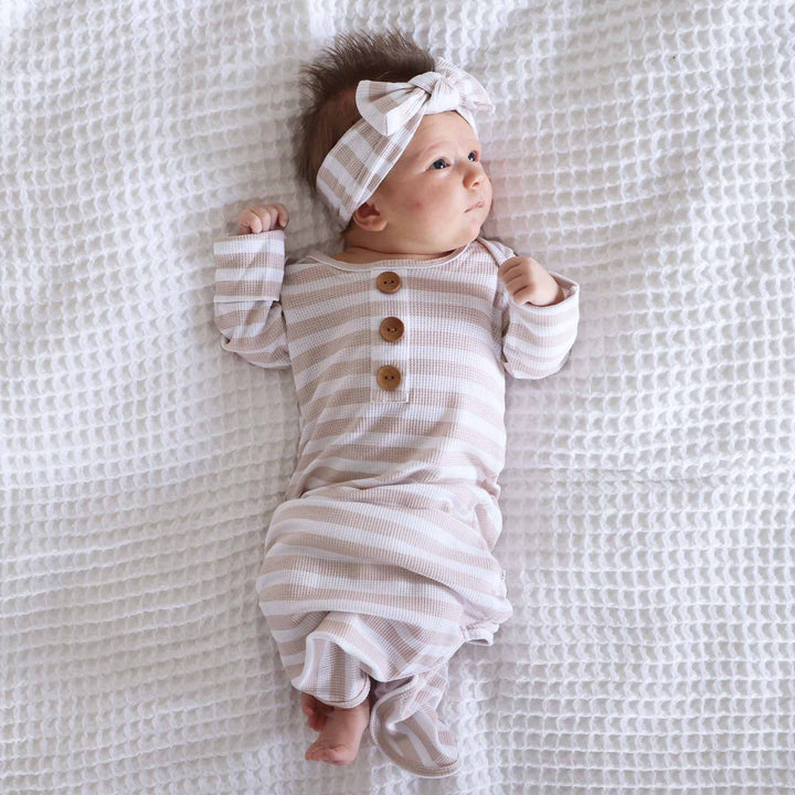 neutral stripe knot gown for newborns