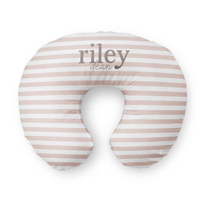 tan and white stripe personalized nursing pillow cover for babies 