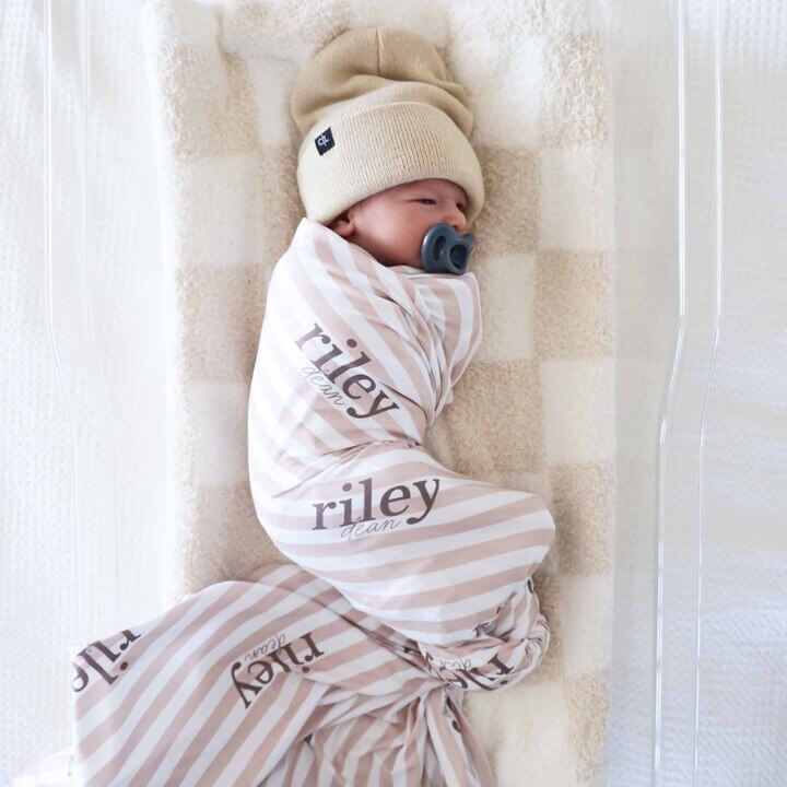 latte stripes personalized swaddle blanket for babies