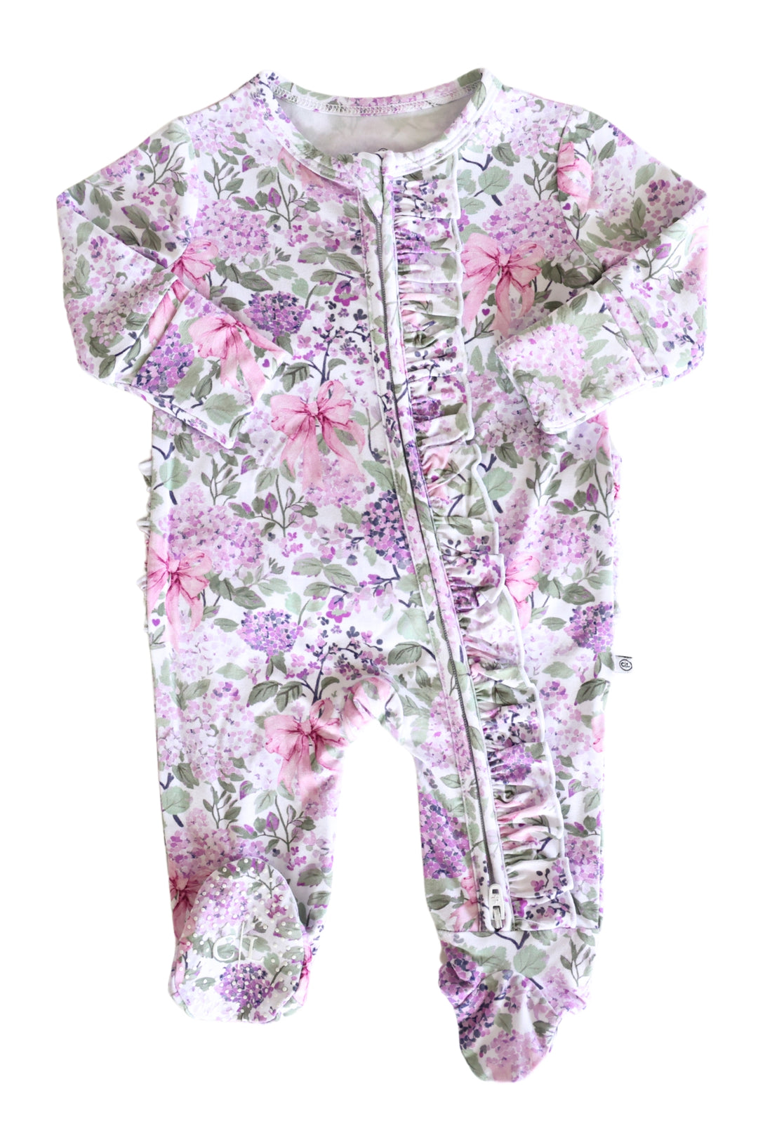 lavender lullaby ruffle zipper footie 