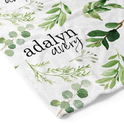 leafy greenery kids blanket personalized