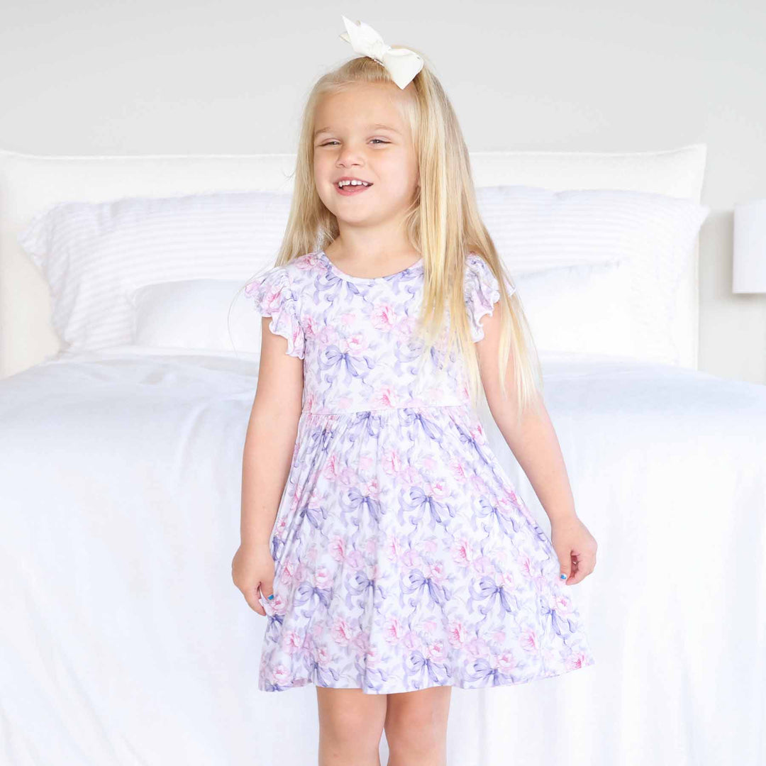 bamboo viscose short ruffle sleeve twirl dress for girls 