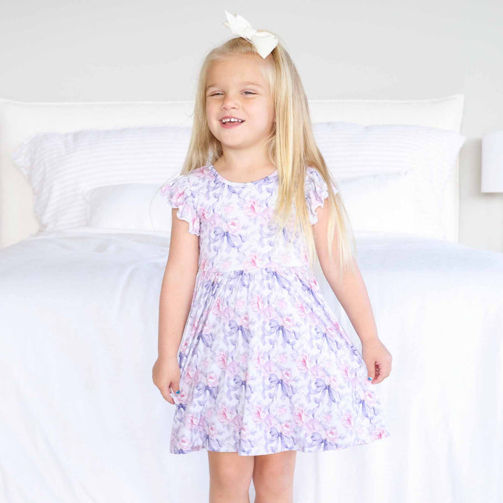 bamboo viscose short ruffle sleeve twirl dress for girls 