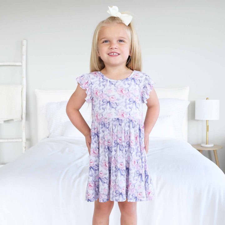 girl's short ruffle sleeve dress knee length leighton's lavender 
