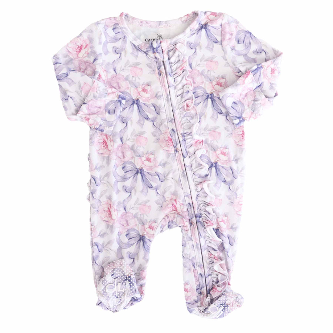 baby girl ruffle zipper footie leighton's lavender 