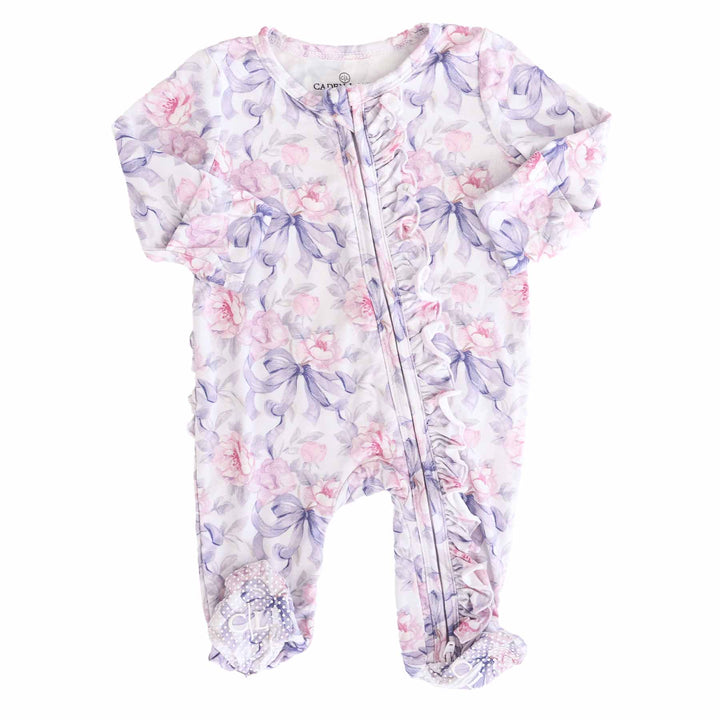 baby girl ruffle zipper footie leighton's lavender 