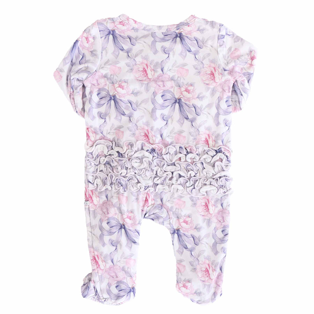 ruffle bottom zipper footie pajama for baby girls leighton's lavender 