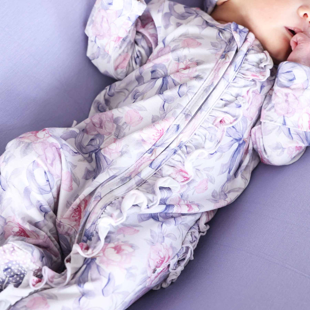 leighton's lavender ruffle zipper footie pajama for babies 