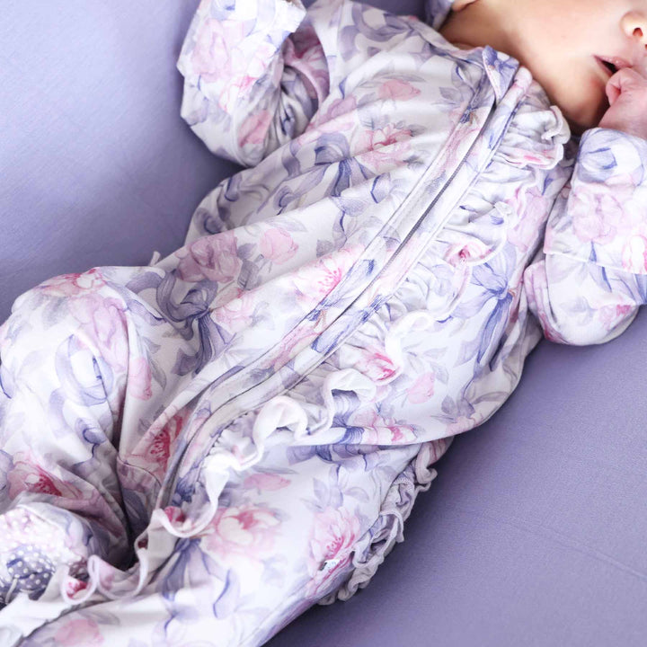 leighton's lavender ruffle zipper footie pajama for babies 