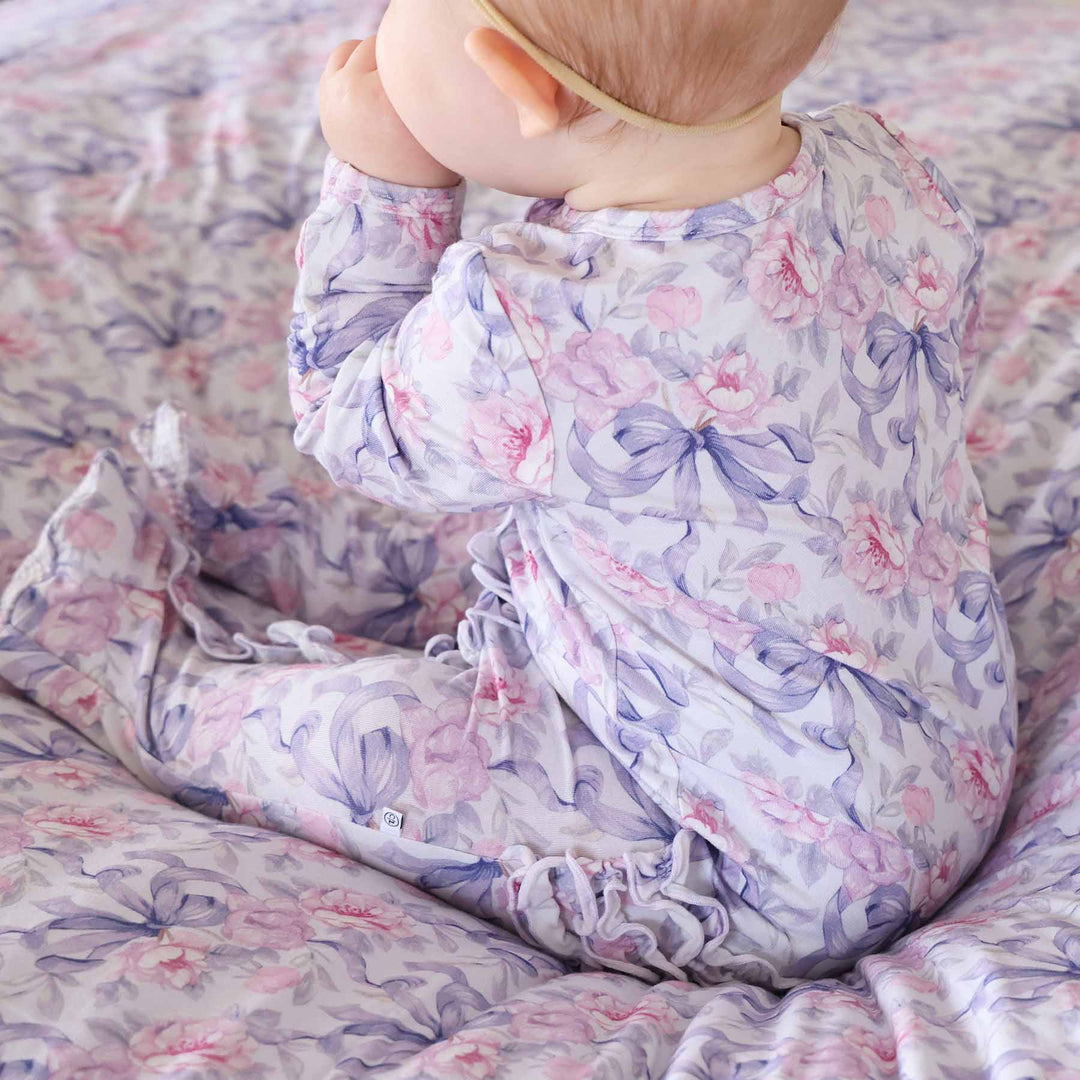 ruffle zipper footie pajama for baby girls leighton's lavender