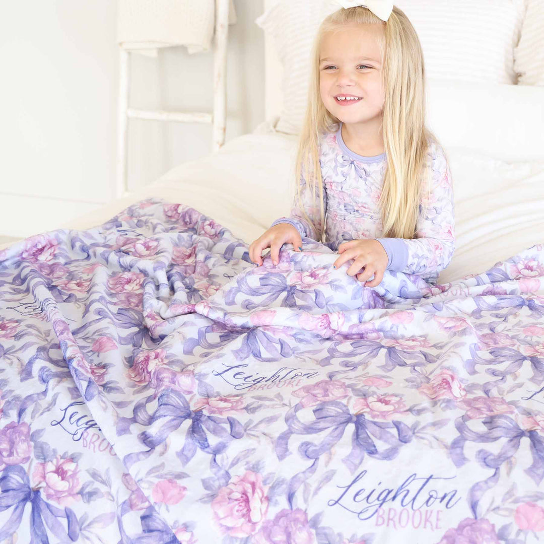 leighton's lavender personalized kids blanket 