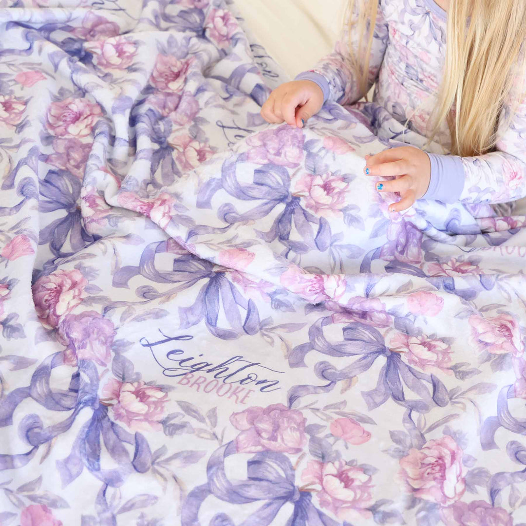 leighton's lavender personalized minky blanket for kids 