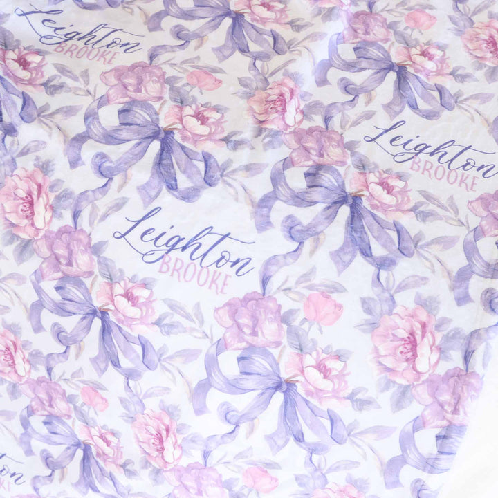 pink rose and purple bow personalized kids blanket with girls 