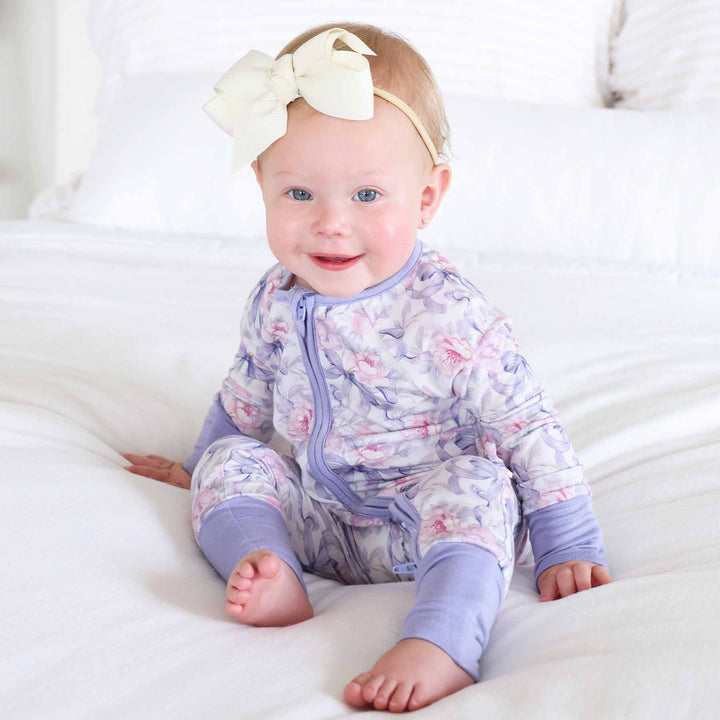 leighton's lavender convertible zip romper pajama for baby and toddler girls bamboo viscose 