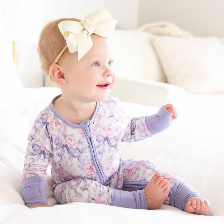 leighton's lavender convertible zip romper pajama for baby and toddler girls 