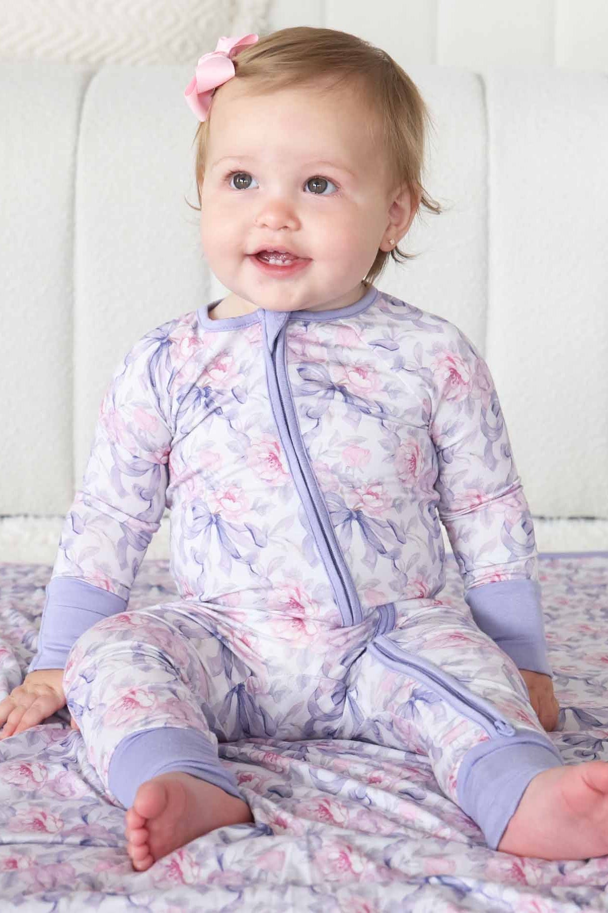 leighton's lavender baby zip romper with flip mitts and footies 