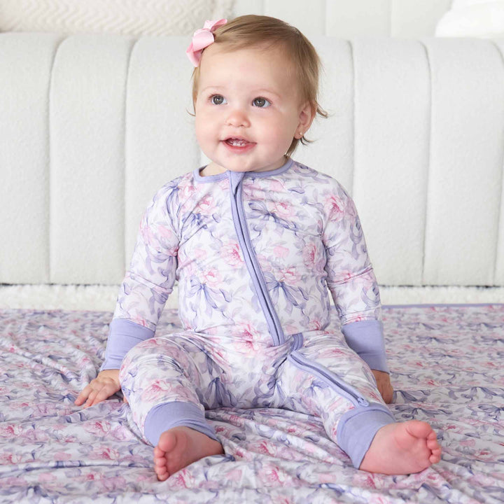 leighton's lavender baby zip romper with flip mitts and footies 