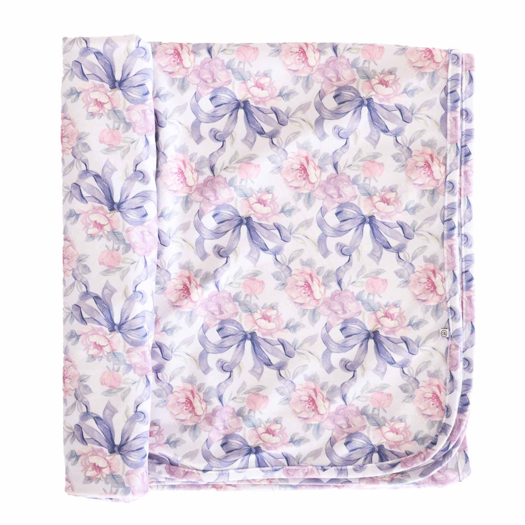 pink and purple bow and floral oversized swaddle blanket for girls 