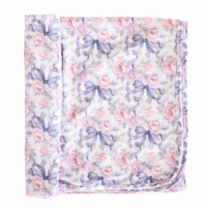 pink and purple bow and floral oversized swaddle blanket for girls 