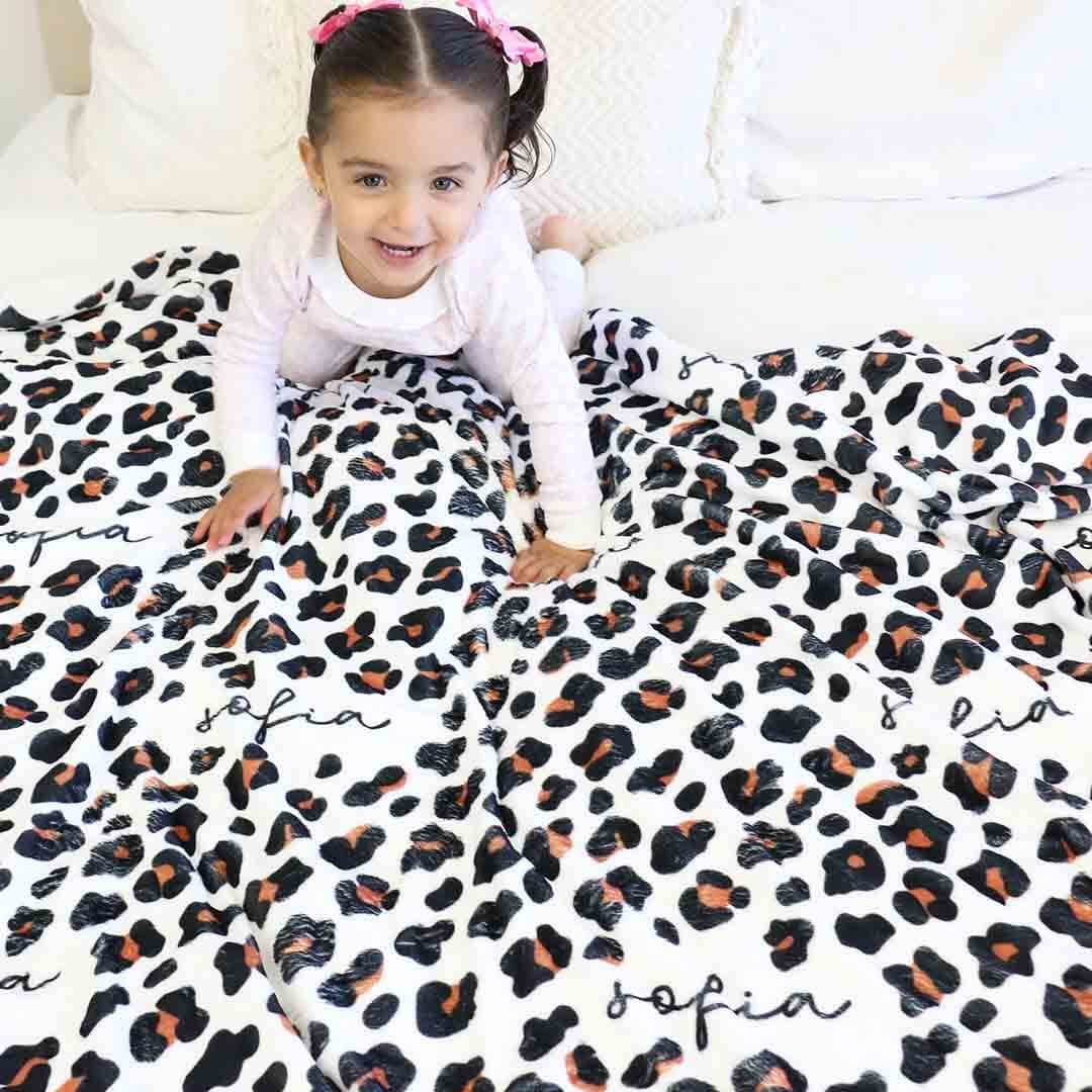 leopard personalized toddler blanket