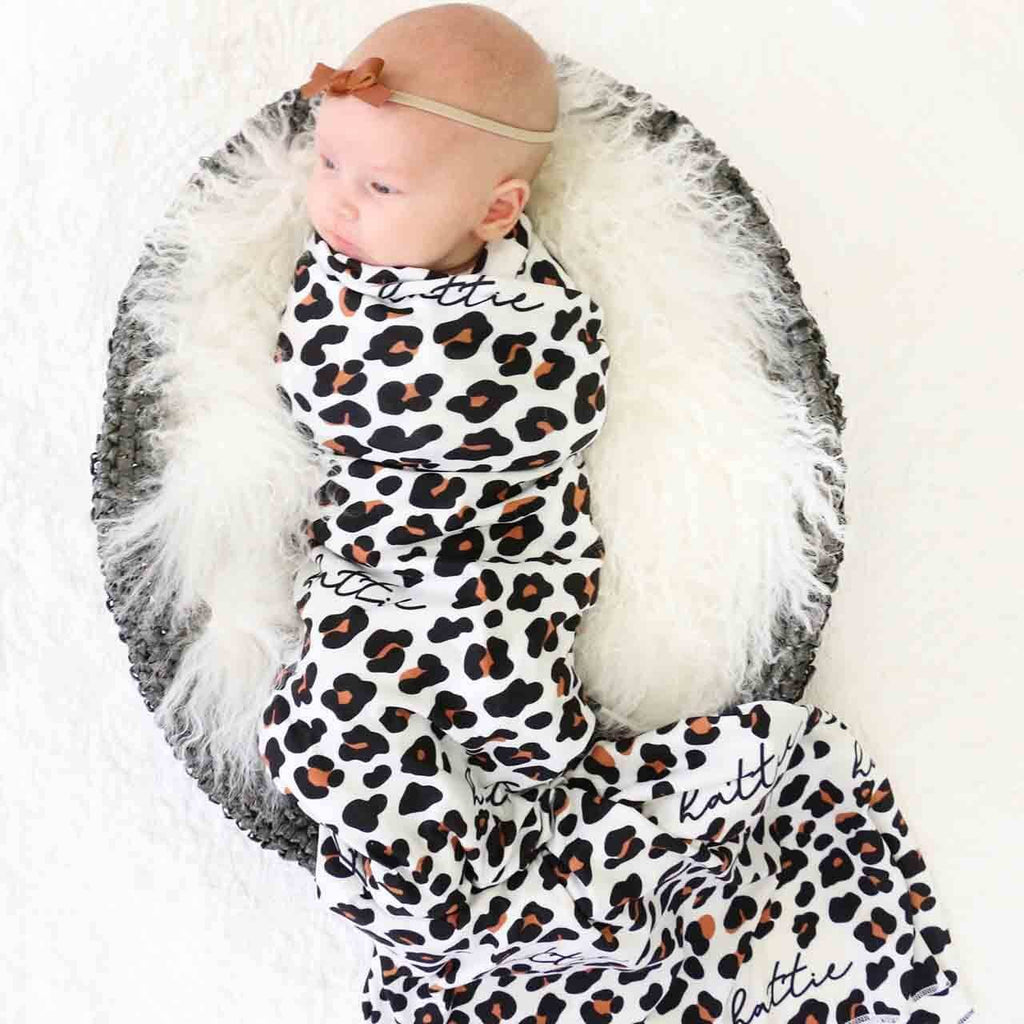 Leopard Personalized Name Swaddle Blanket