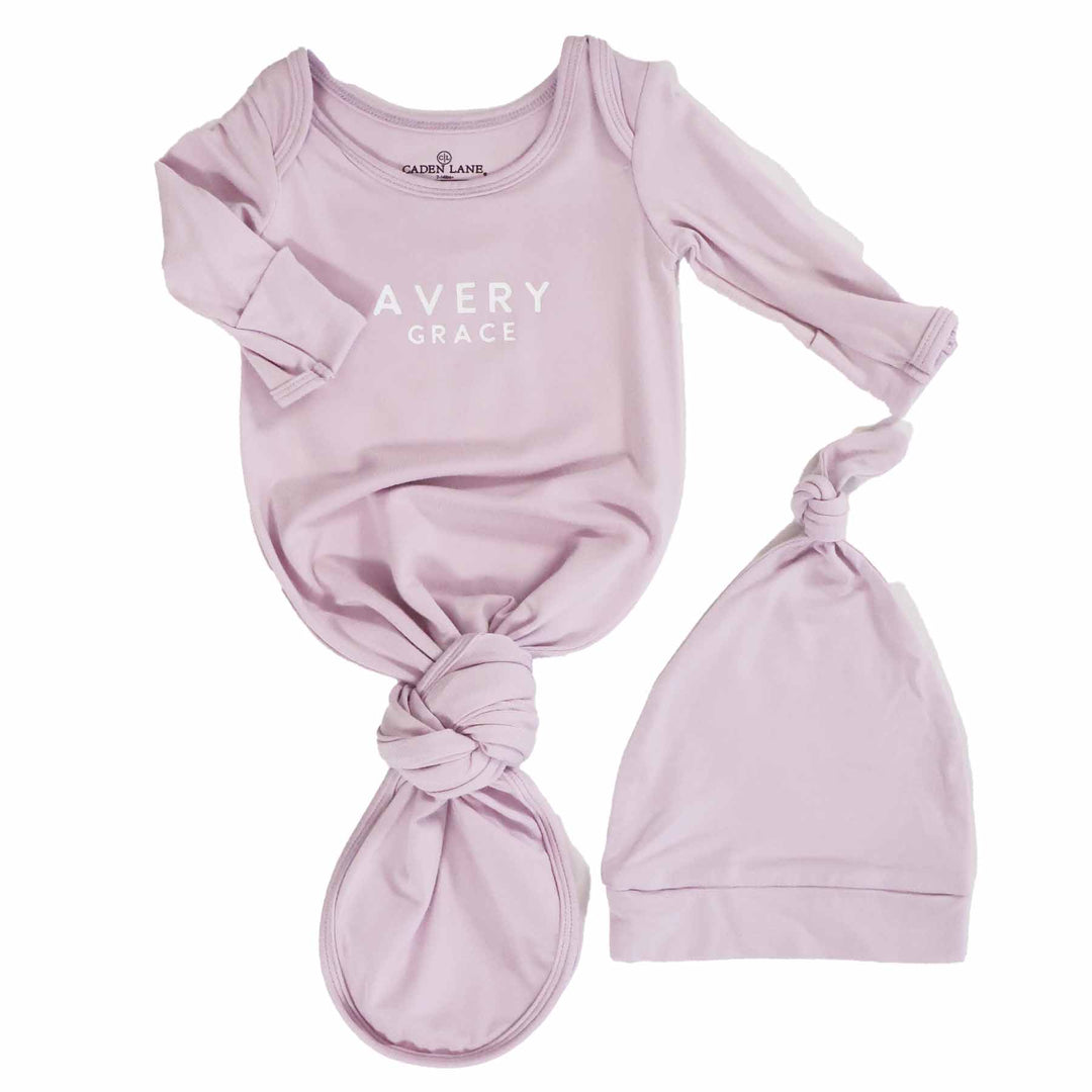 Girl Personalized Bamboo Newborn Baby Knot Gown & Hat