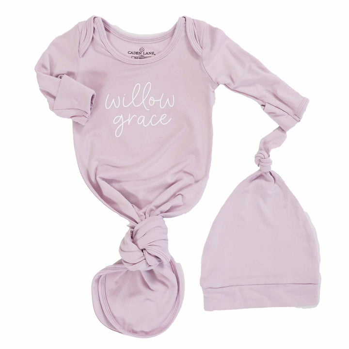 Girl Personalized Bamboo Newborn Baby Knot Gown & Hat