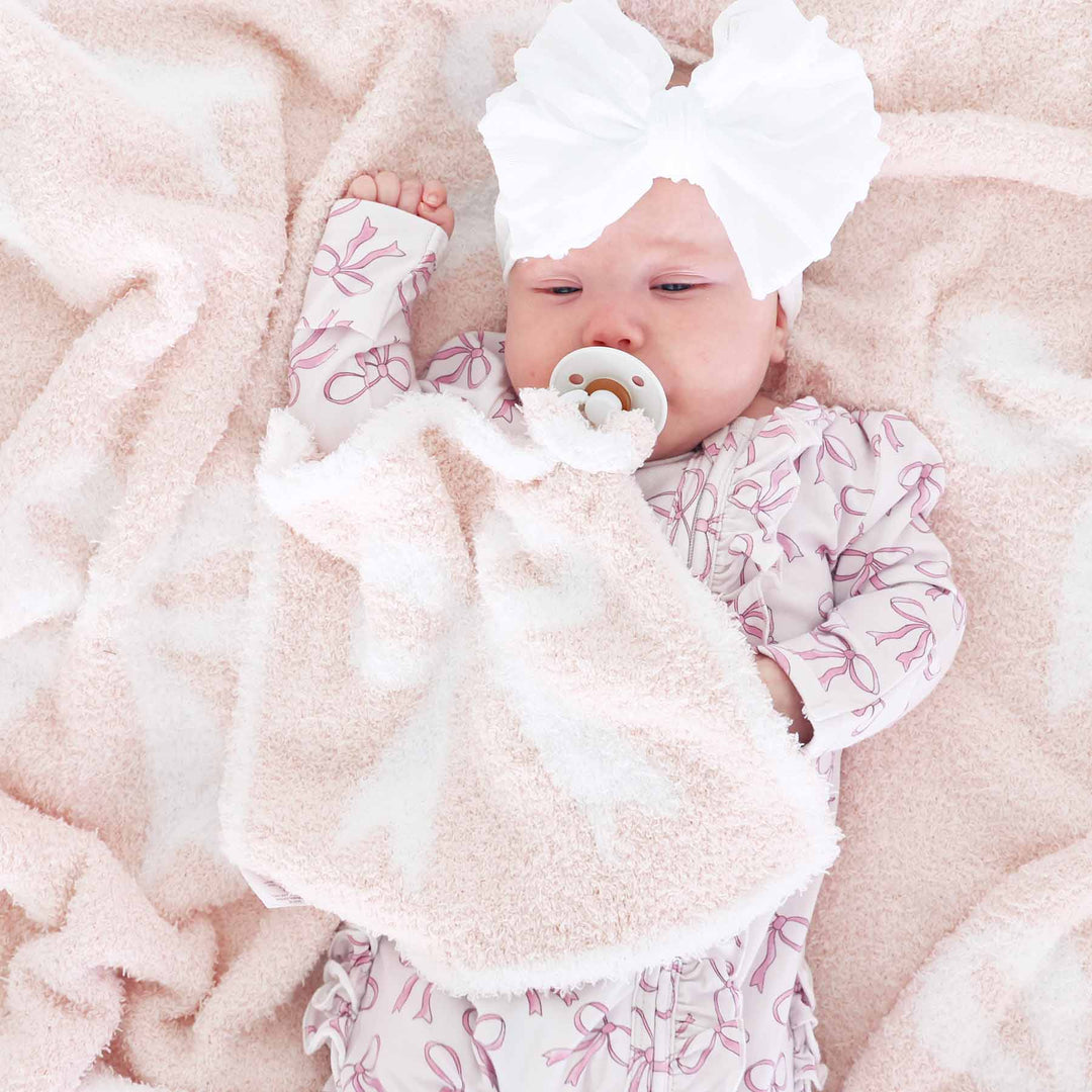 cuddlelane bow lovey for baby girls light pink 