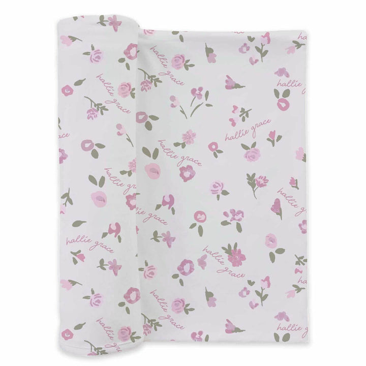 white with pink flowers personalized swaddle for babies 