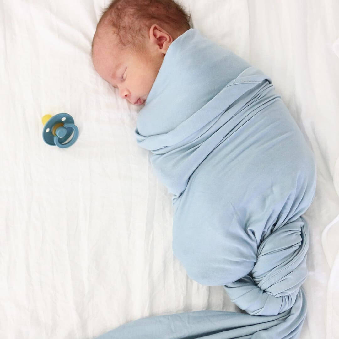 Solid Light Dusty Blue Bamboo Knit Swaddle Blanket