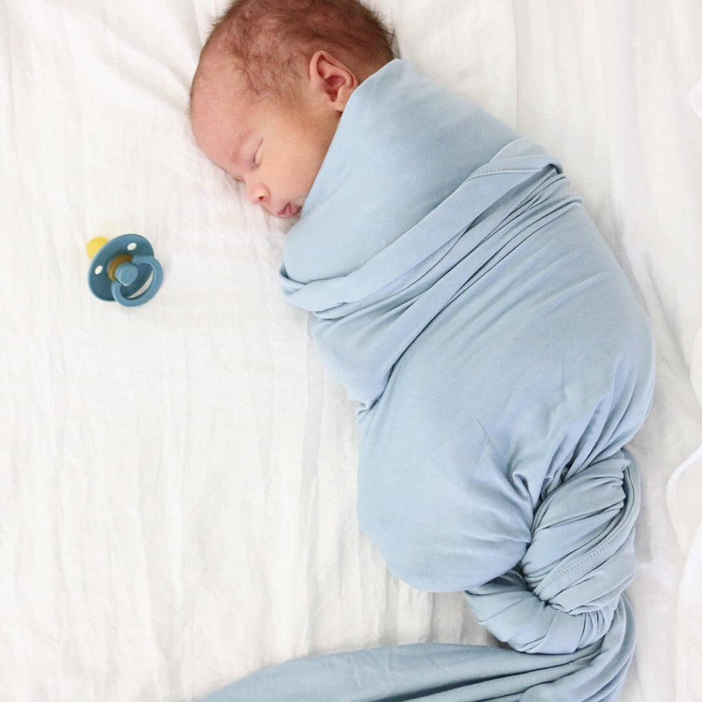 Solid Light Dusty Blue Knit Swaddle Blanket Caden Lane