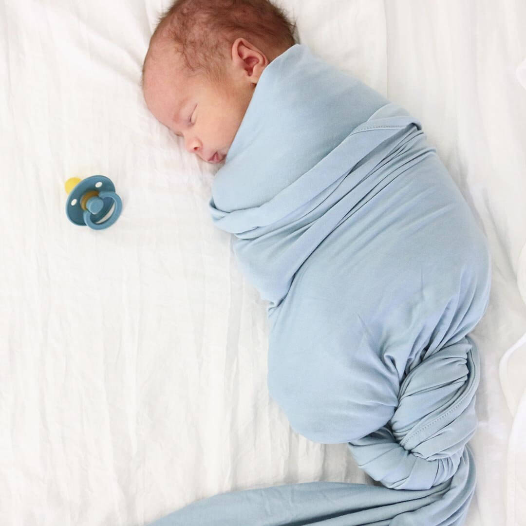 solid light dusty blue bamboo knit swaddle blanket